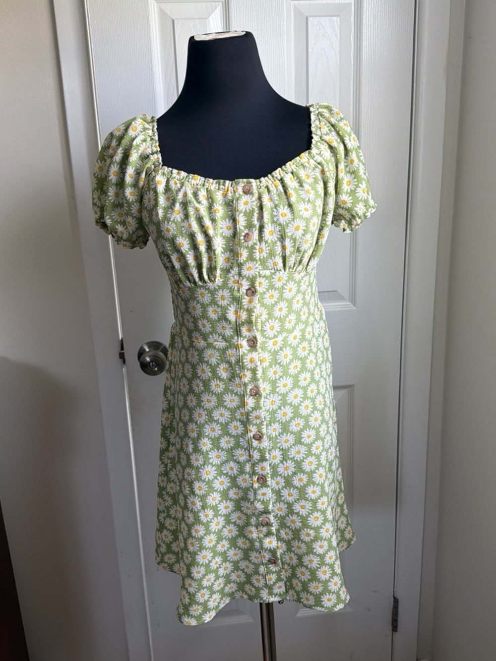 bailey blue Green Daisy Square-Neck Button Front Dress